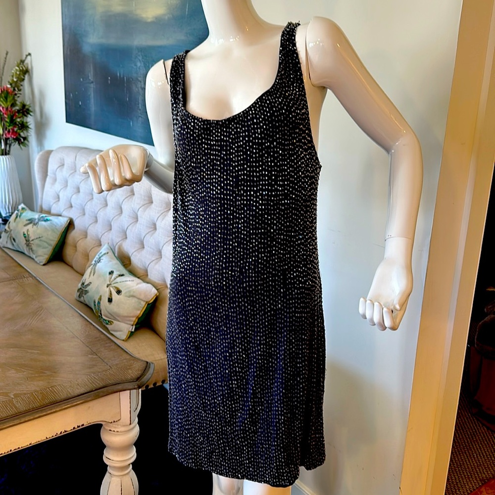 Dark grey dress with clear crystal beading